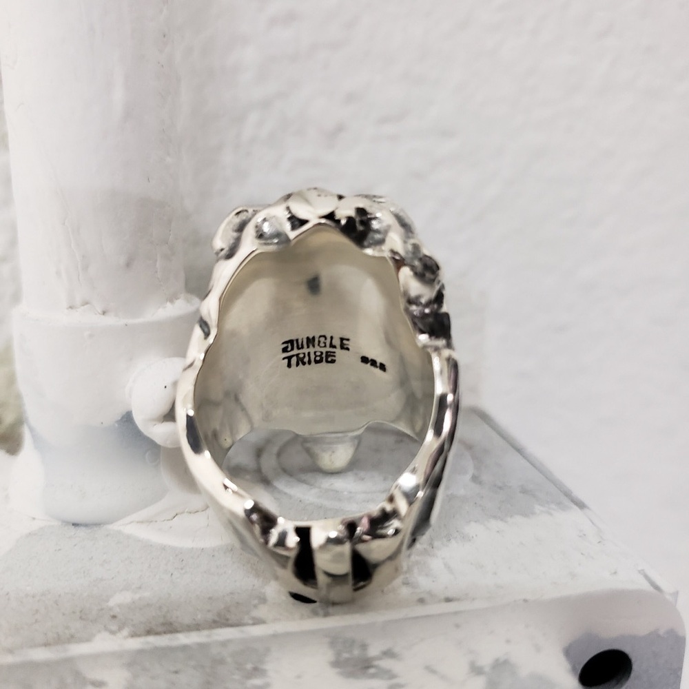 Jungle Tribe Solid Sterling Silver Wild Skull Ring with Topaz Eyes, NWT, 5.5 - Picture 3 of 8